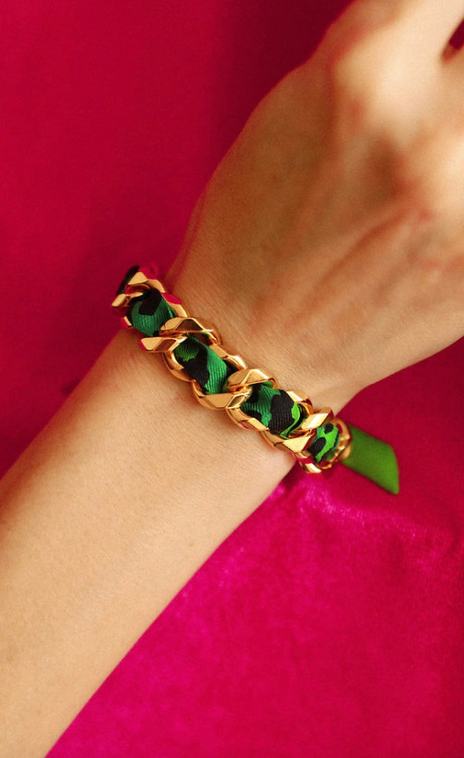 RUBAN 1 CM - LÉOPARD VERT ET ROSE