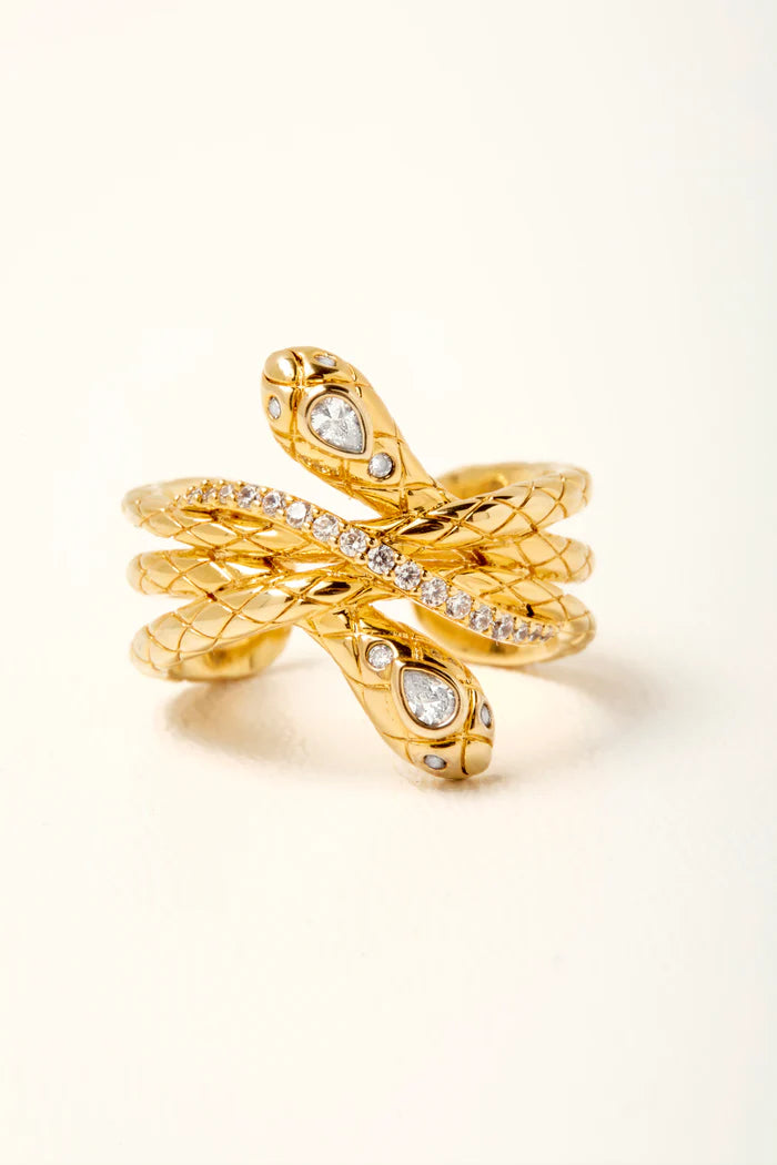 Bague Boa Mya Bay dorée avec deux serpents entrelacés