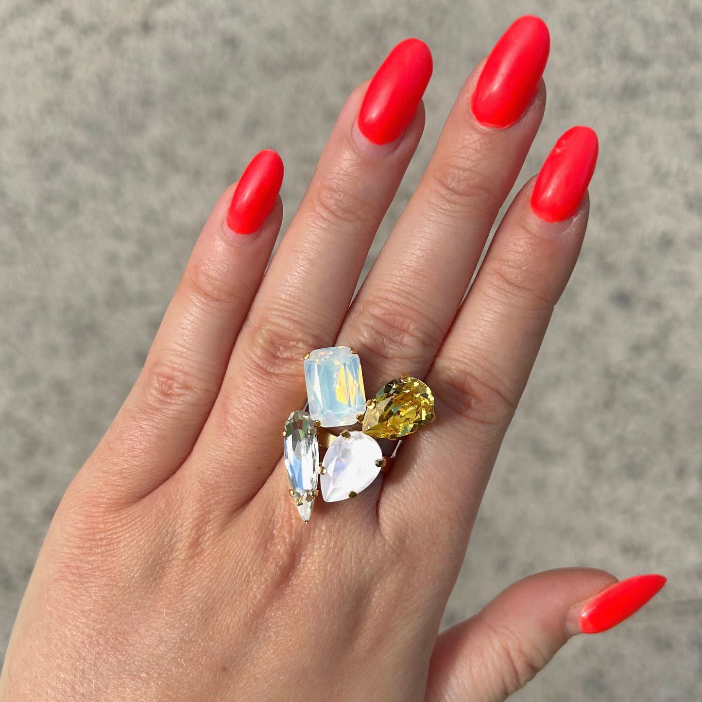 Bague Crézus cristaux jaune et blanc irisés
