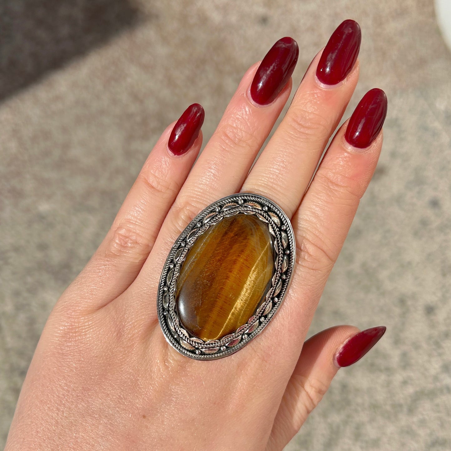 Bague oeil de tigre ovale argent 925 pierre naturelle reflets dorés