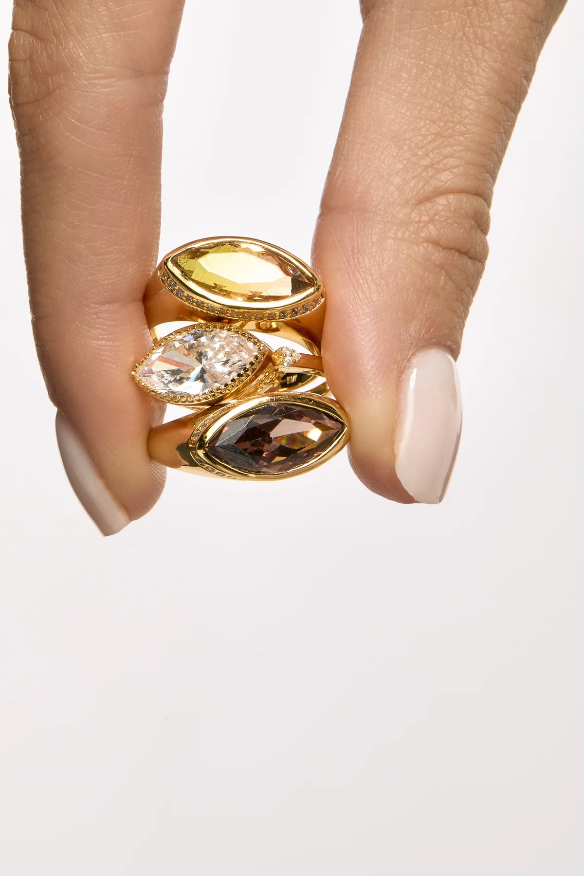 Bague Smoked Brown Identity Gold MYA BAY avec grande pierre marron facettée