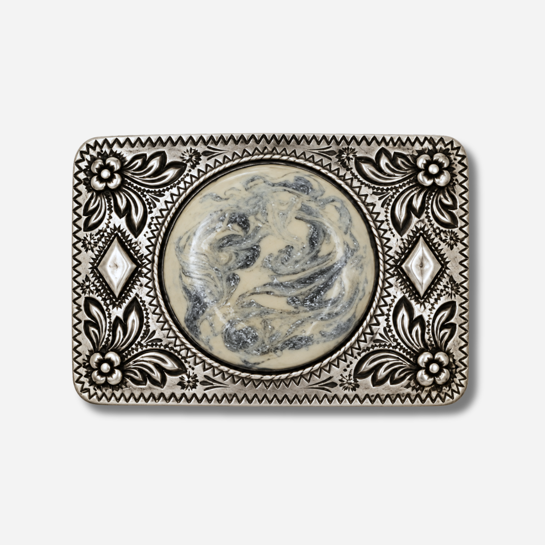 Boucle de ceinture interchangeable Yolète N407 Silver avec cabochon blanc et argenté