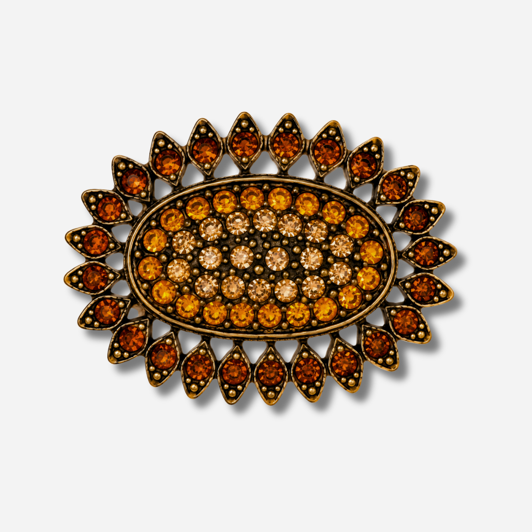 Boucle de ceinture interchangeable Yolète N419 Gold Topaze avec pierres orange et champagne