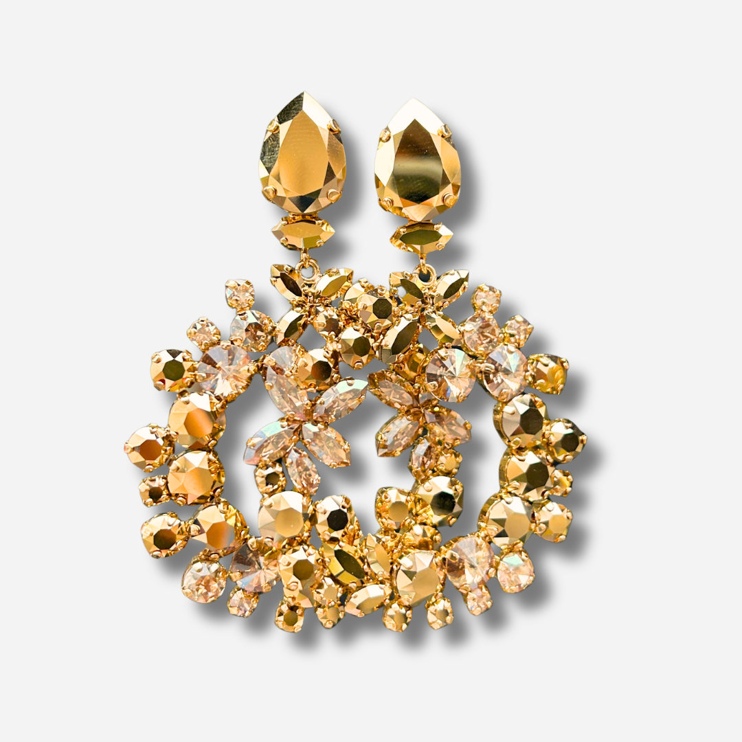 Boucles d’oreilles Aurea Pyrite clip Crézus doré cristaux champagne