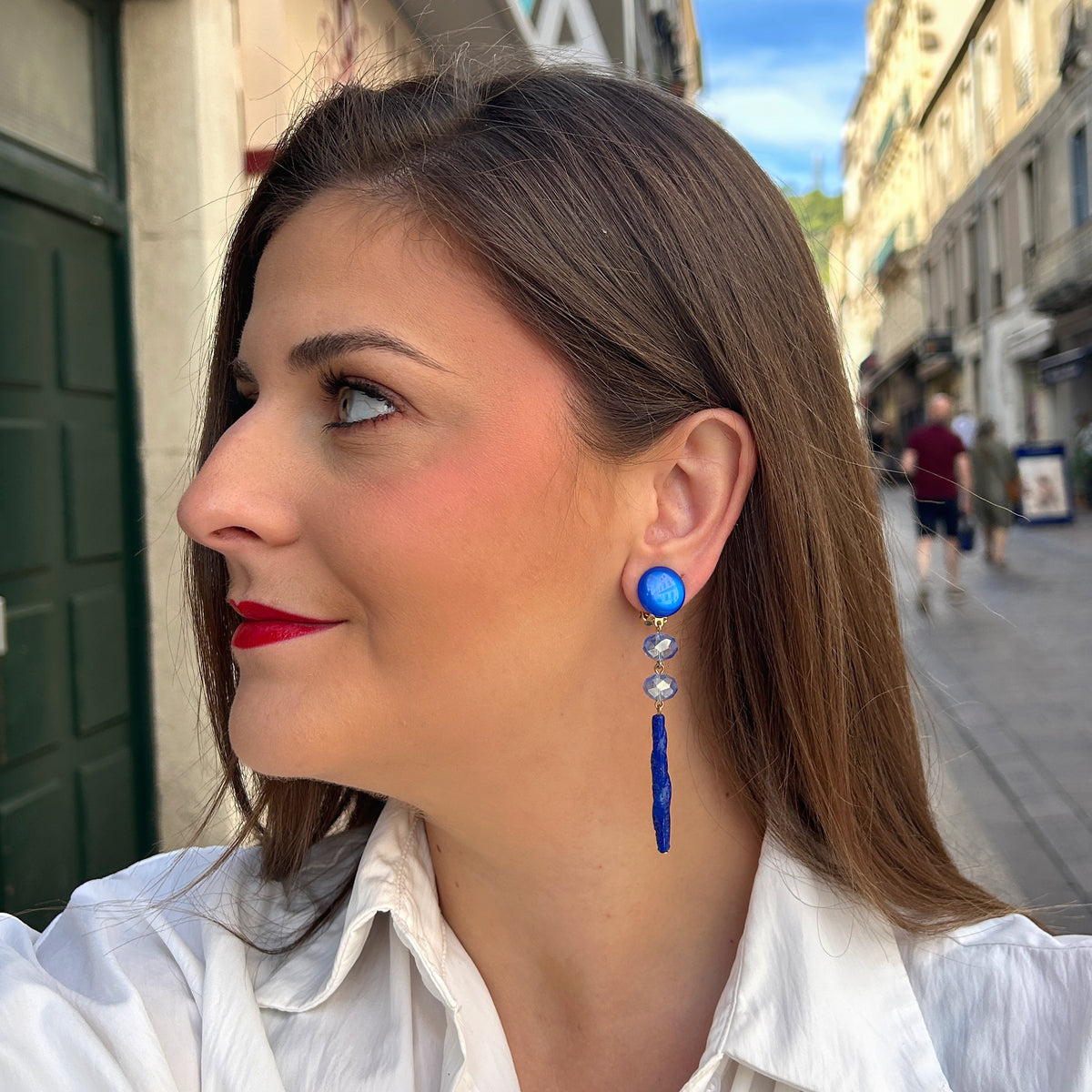 Boucles d’oreilles Bâton Bleu Francine Bramli Paris
