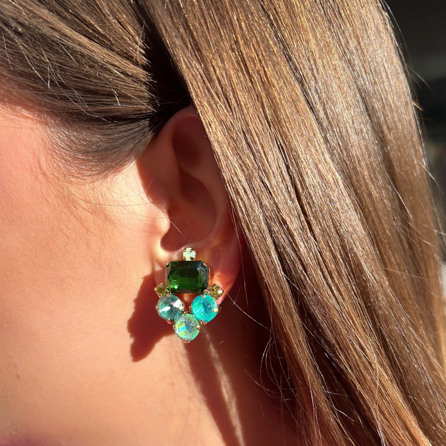 Boucles d’oreilles Celestia Lagoon Crézus cristaux vert et turquoise