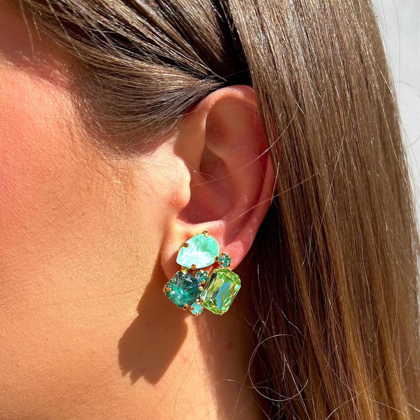 Boucles d’oreilles Cléa Lagoon Crézus cristaux bleu turquoise vert