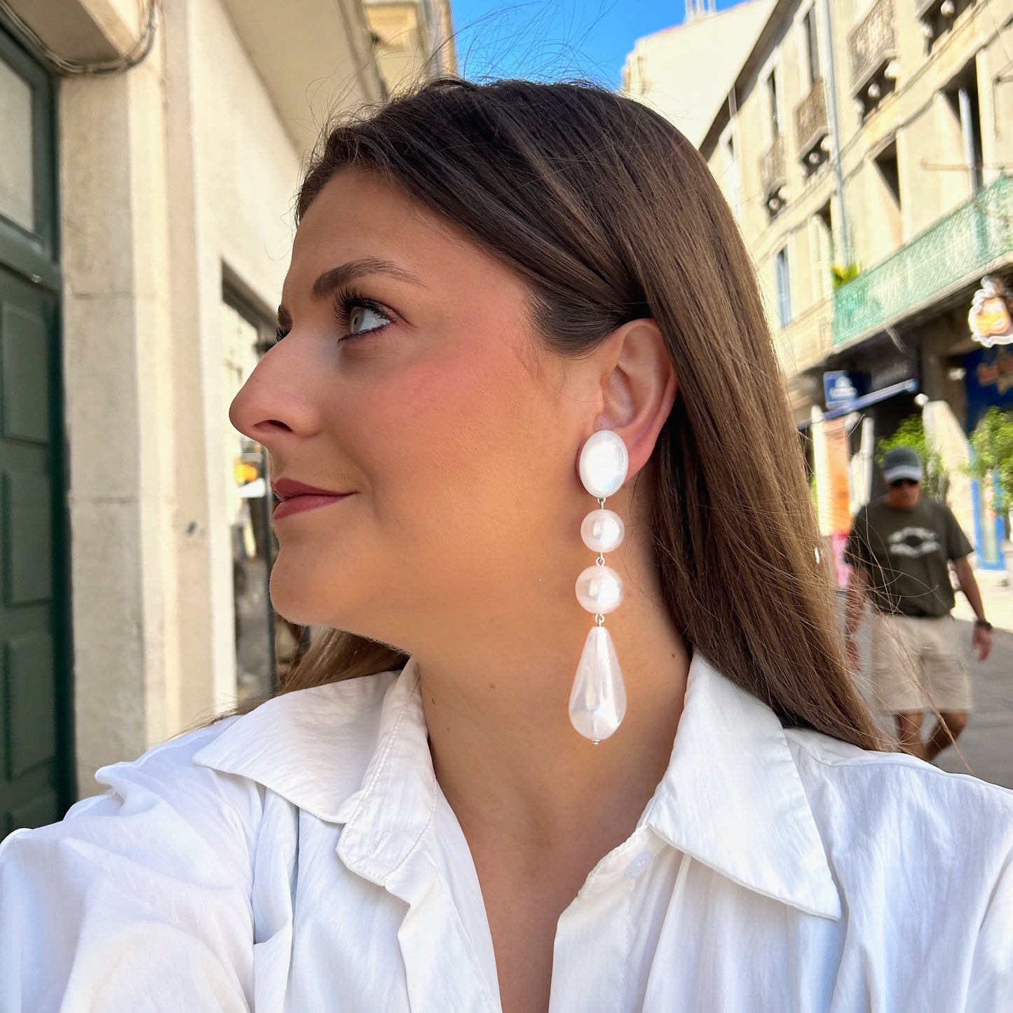 Boucles Goutte Blanche XL Francine Bramli Paris à clip