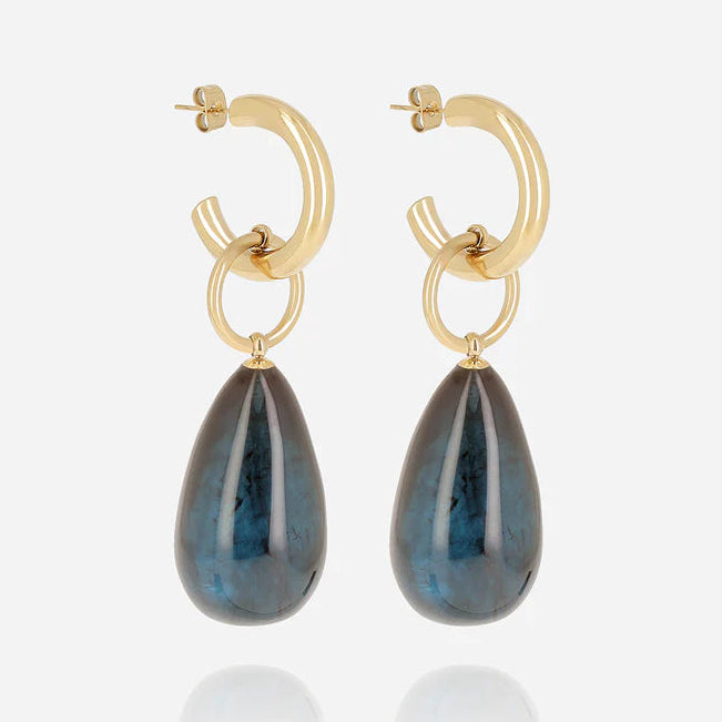 Boucles d’oreilles Alban ZAG en acier inoxydable doré avec pendentif goutte colorée