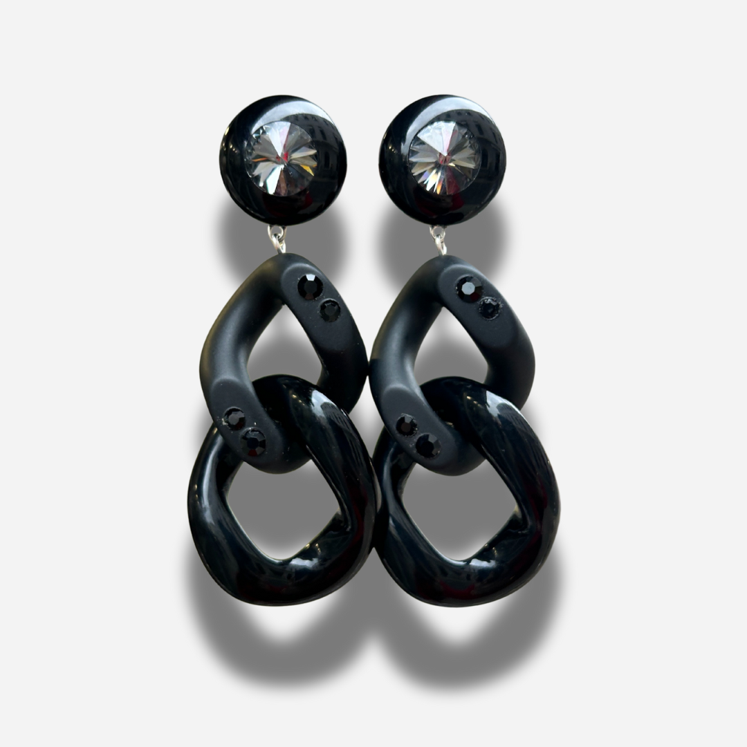 BOUCLES D'OREILLES - MAILLE NOIR CRISTAUX