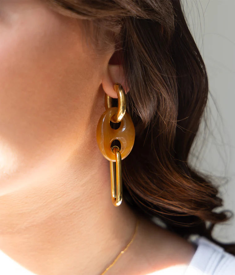 Boucles d’oreilles Ivy ZAG en acier inoxydable doré et résine marbrée