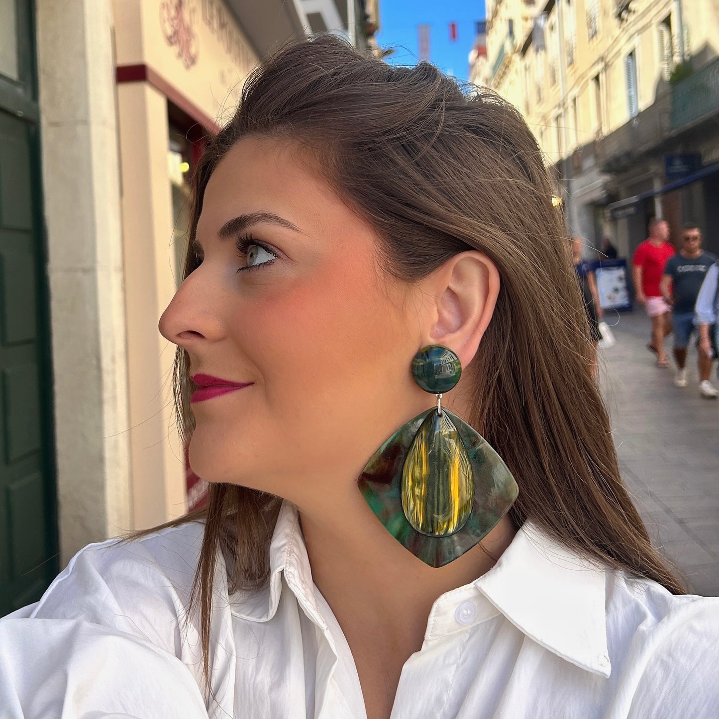 Boucles d’oreilles Losange Kaki Francine Bramli Paris