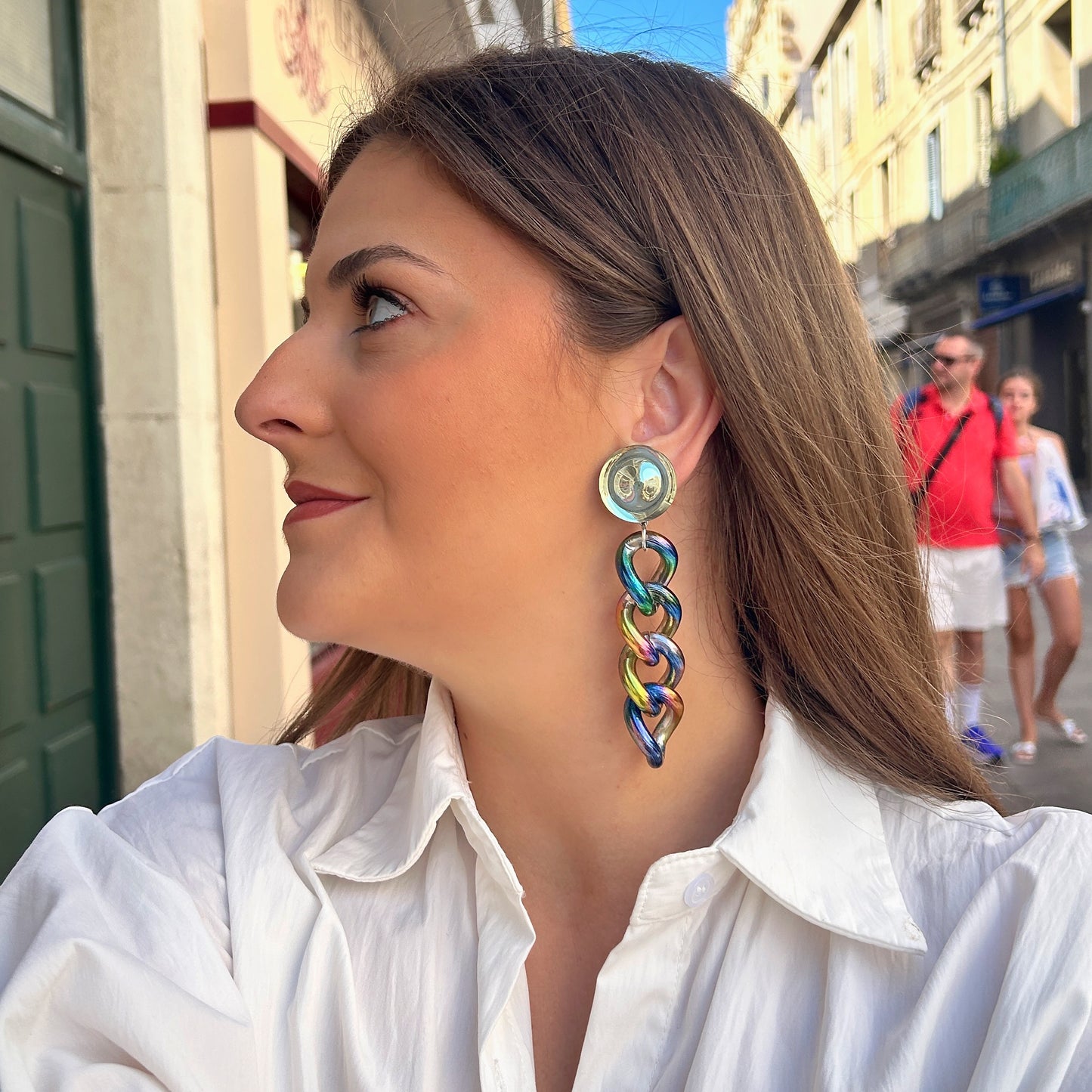 Boucles d’oreilles Maillons Arc-en-ciel Miroir Francine Bramli Paris