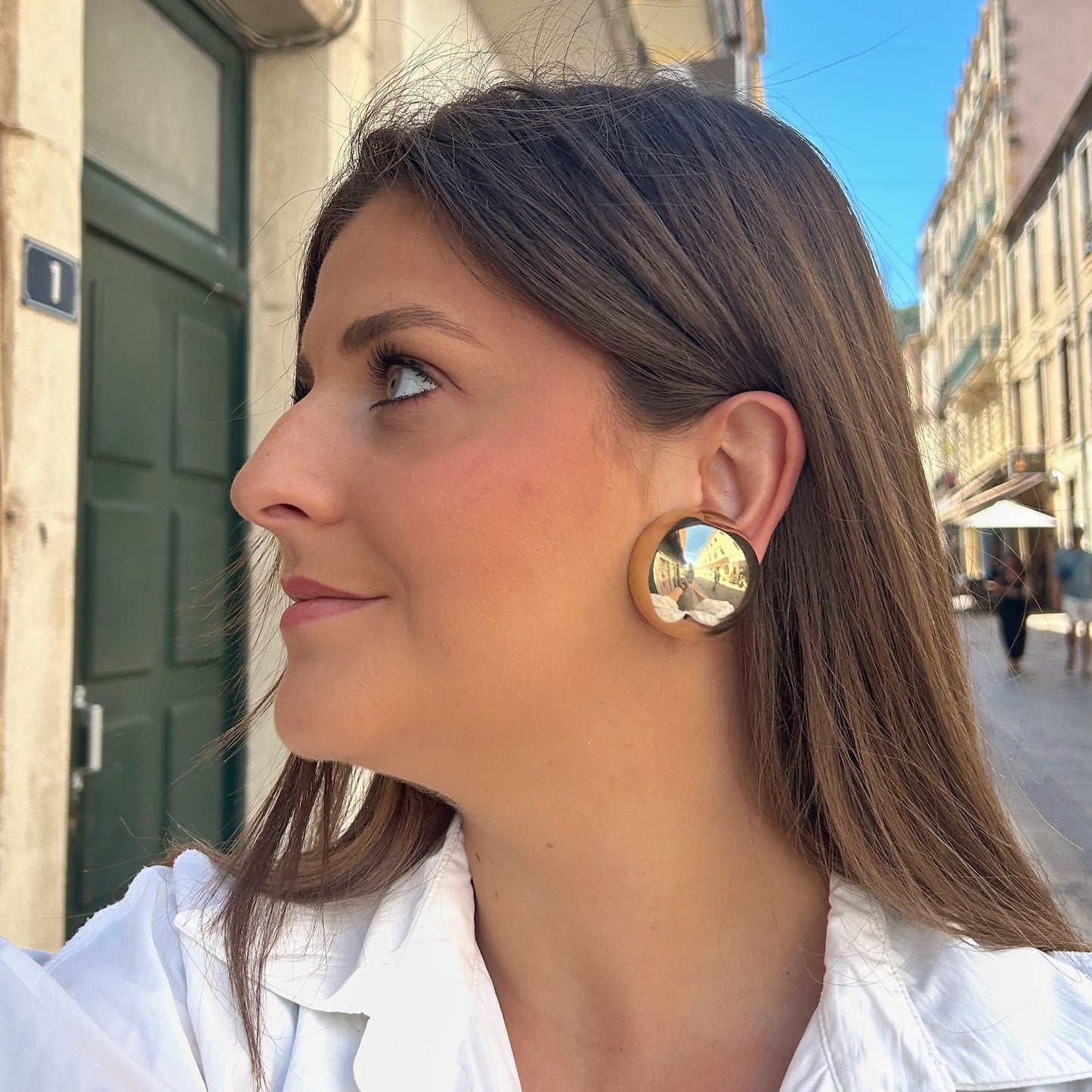 Boucles d’oreilles Rainball Doré XXL Francine Bramli Paris effet miroir doré oversize chic