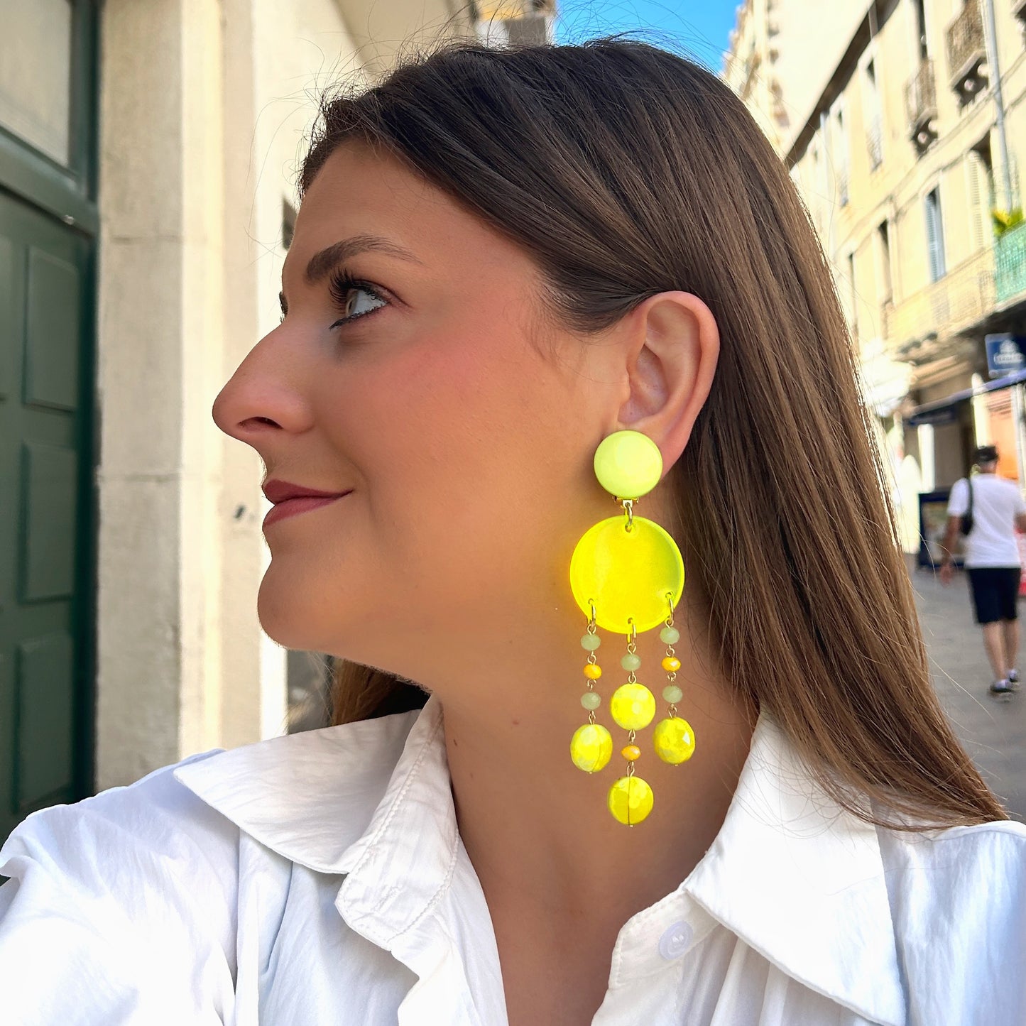 Boucles Pampilles Jaune Fluo Francine Bramli Paris