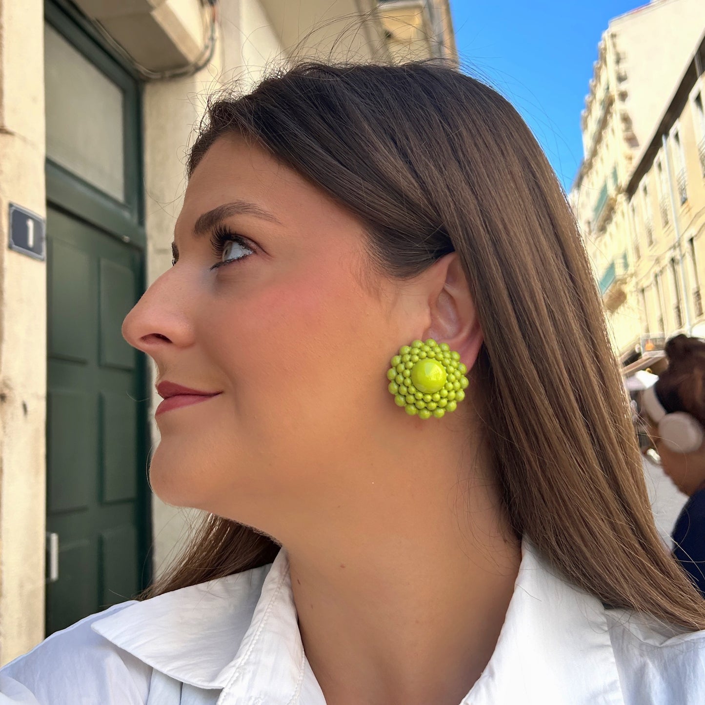 Boucles Rainball Dahlia Vert Francine Bramli Paris