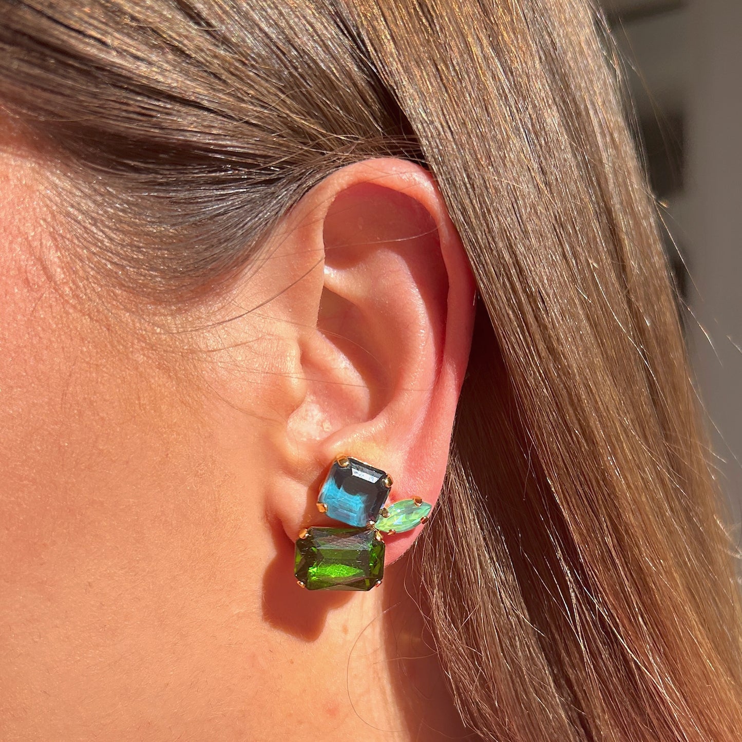 Boucles d’oreilles Syrelia Lagoon Crézus cristaux bleu et vert