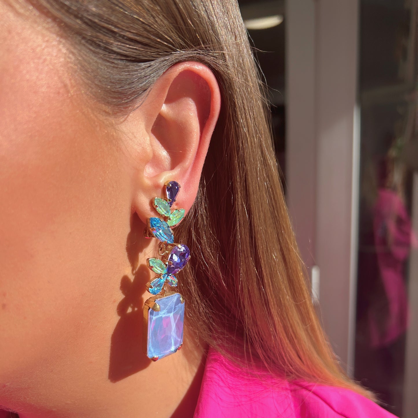 Boucles d’oreilles Zephina Lavande Crézus cristaux bleus turquoise