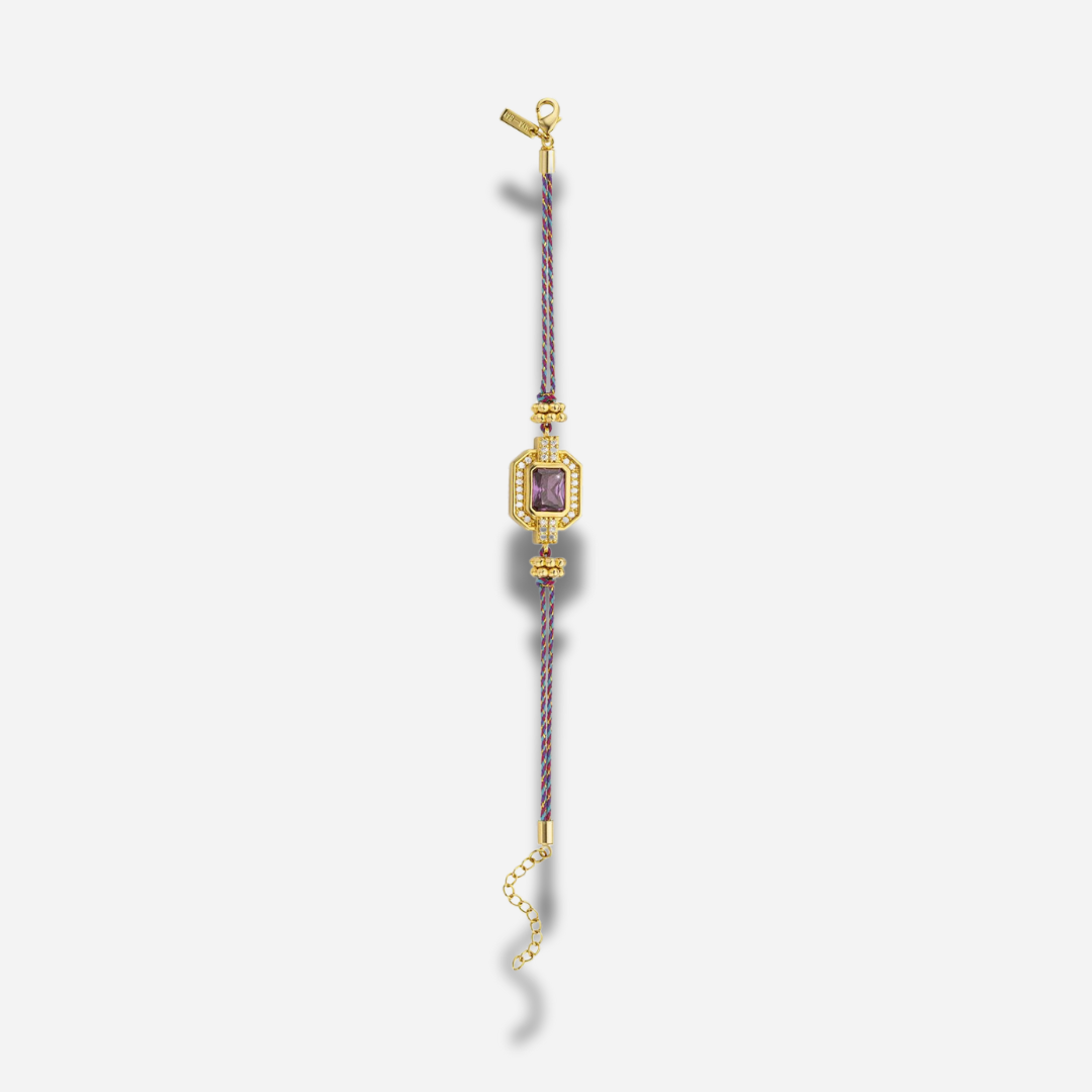 Bracelet Améthyste Shiny Art Déco Mya Bay avec pierre violette et cordon multicolore