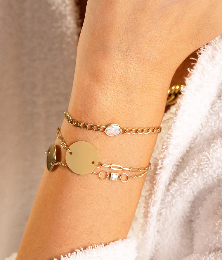 Bracelet Grazia ZAG acier inoxydable doré chaîne avec pierre ovale femme Divinity Sète