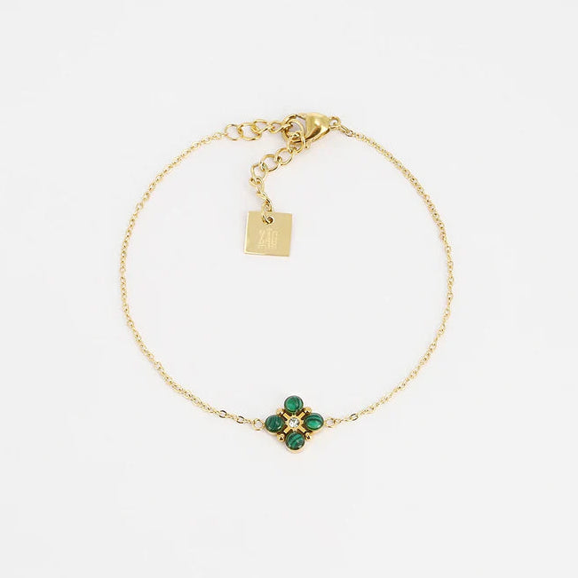 Bracelet Mint ZAG en acier doré avec fleur en malachite naturelle