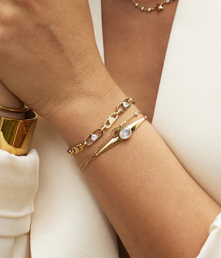 Bracelet Ornella ZAG en acier inoxydable doré avec cristal ovale central