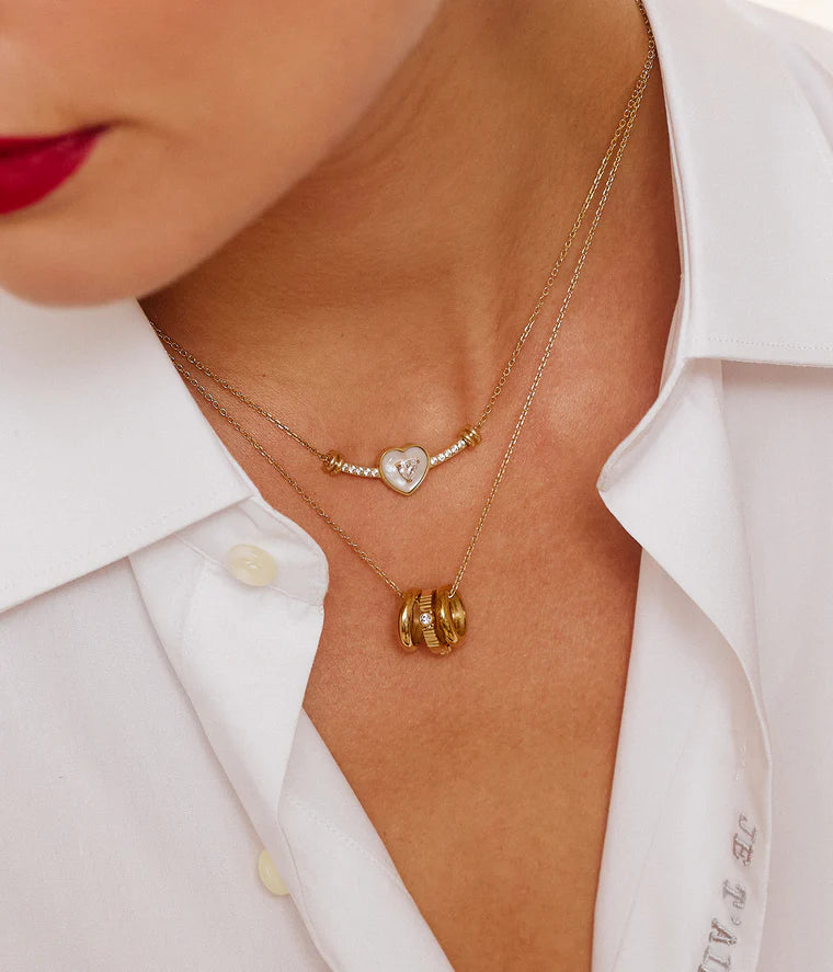 Collier Slalom ZAG acier doré pendentif anneaux zirconium bijou femme moderne Divinity Sète
