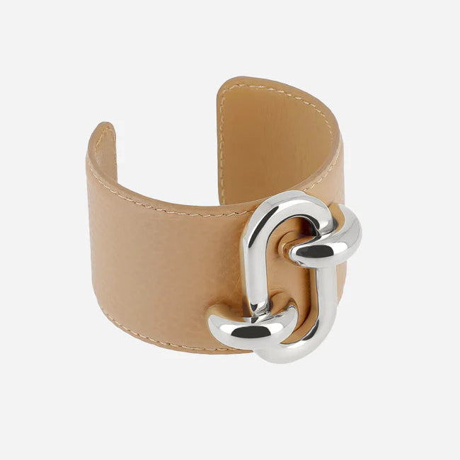 Manchette Cappadoce cuir fermoir maillon bracelet large femme tendance Divinity Sète