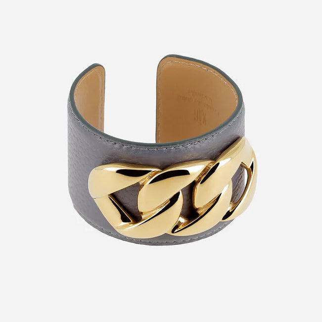 Manchette Delhi cuir chaîne XXL bracelet large femme tendance Divinity Sète