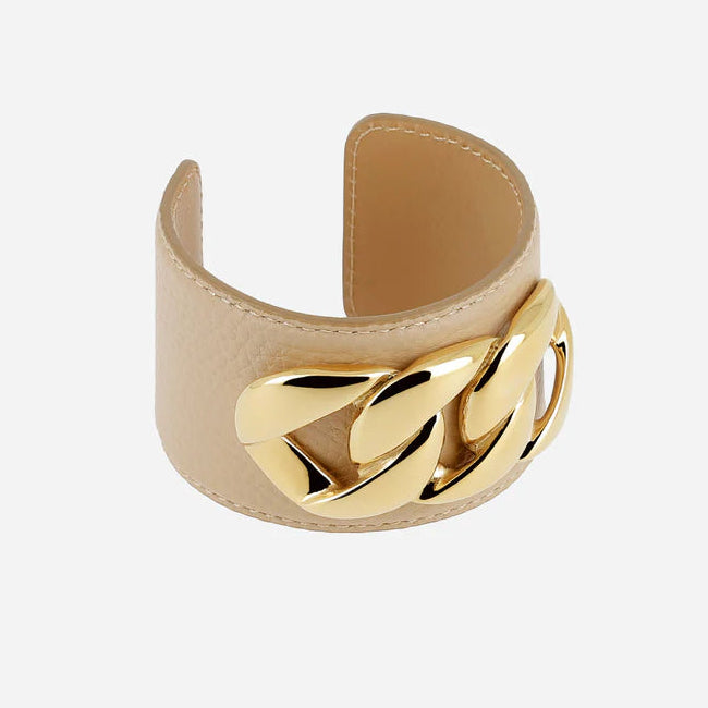 Manchette Delhi cuir chaîne XXL bracelet large femme tendance Divinity Sète
