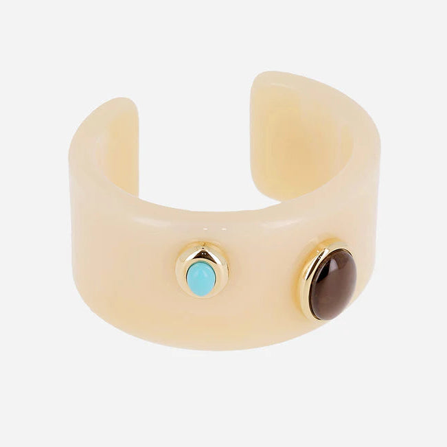 Manchette Lomas résine colorée cabochons dorés bracelet large femme Divinity Sète