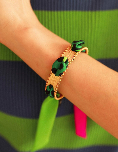 RUBAN 2 CM - LÉOPARD VERT ET ROSE