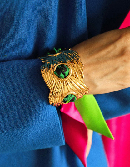 RUBAN 4 CM - LÉOPARD VERT ET ROSE