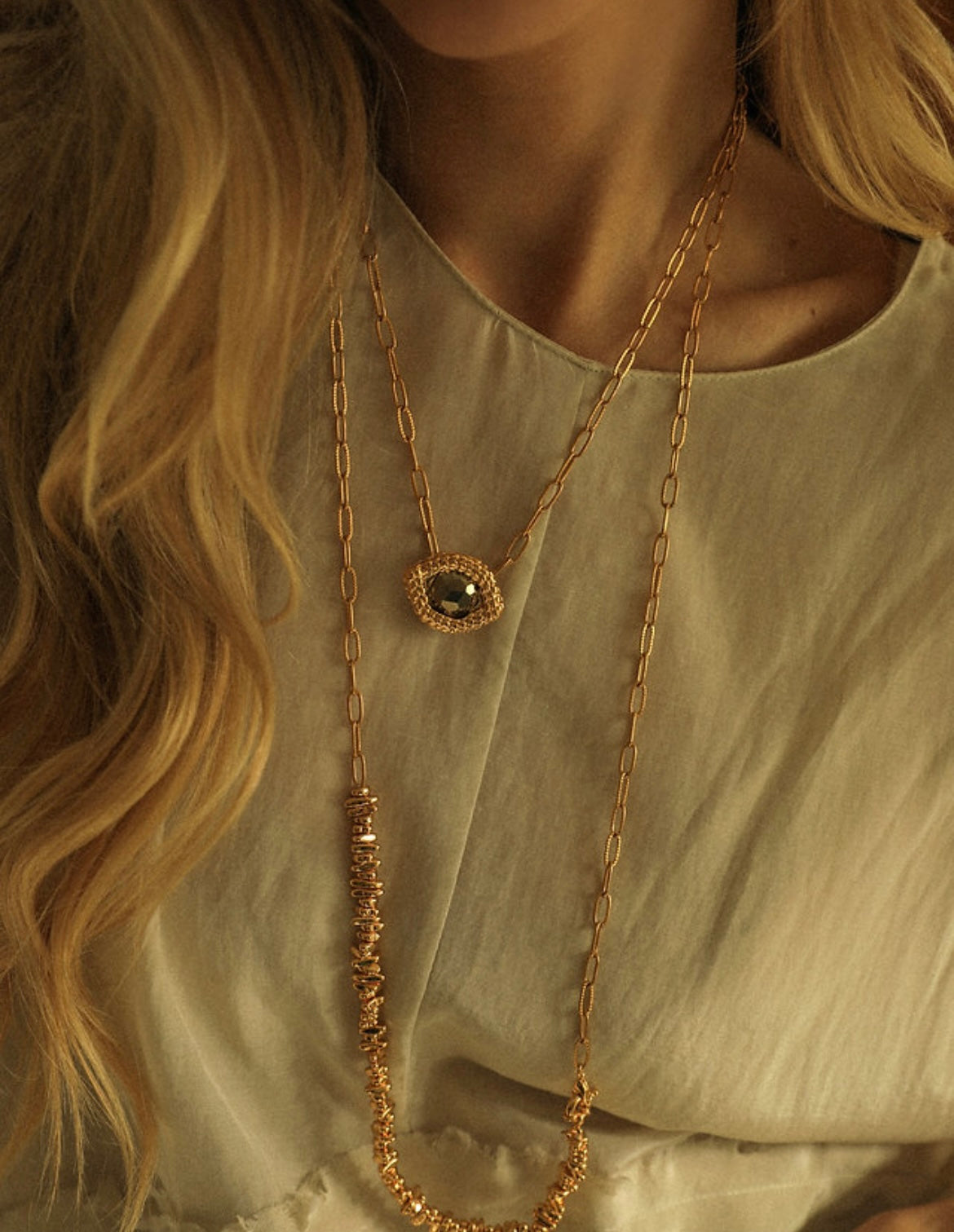 COLLIER - OEIL DE CAIMAN PYRITE