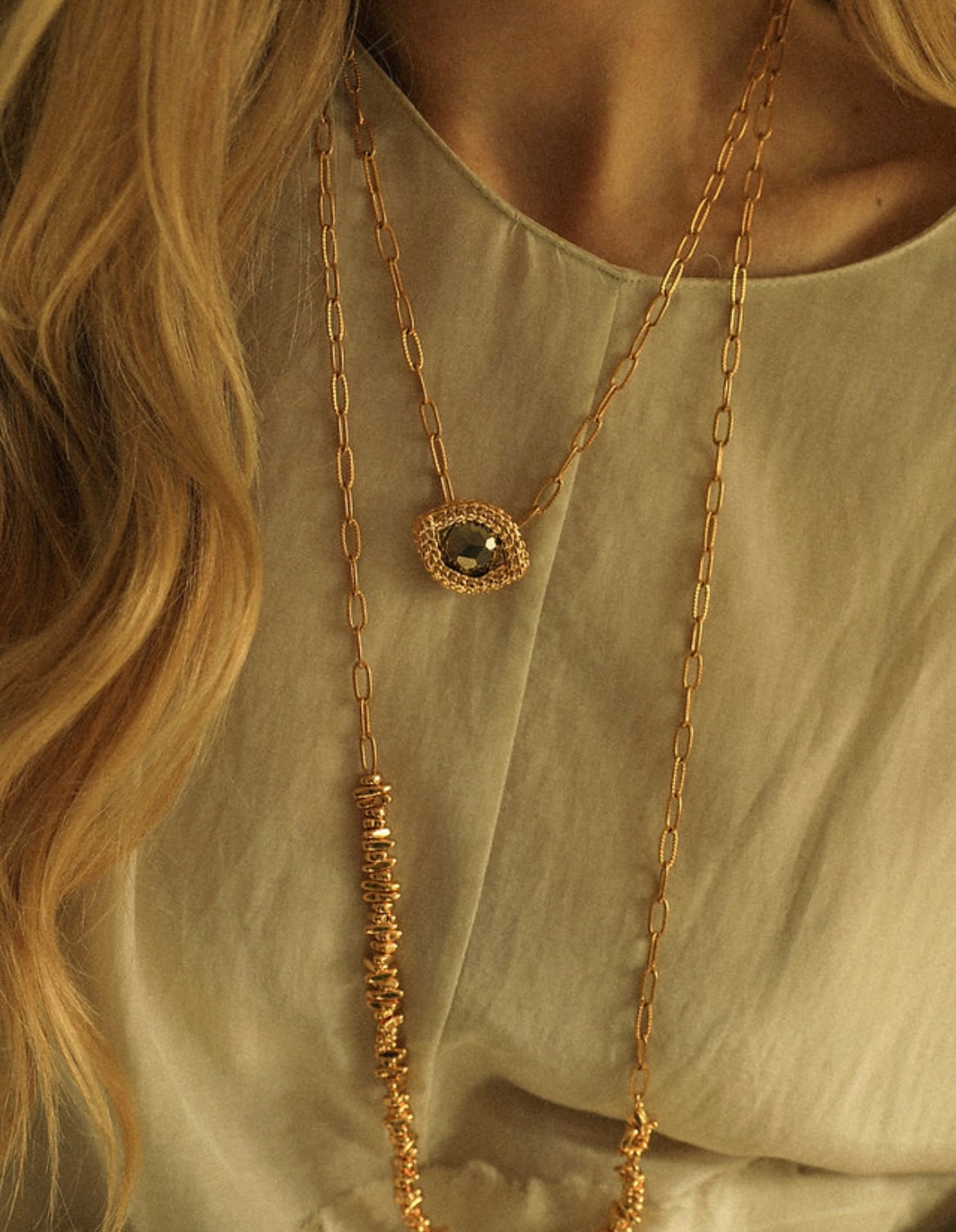 COLLIER - OEIL DE CAIMAN PYRITE