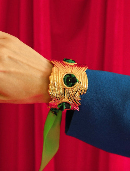 RUBAN 4 CM - LÉOPARD VERT ET ROSE