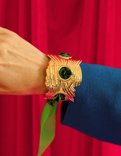 RUBAN 4 CM - LÉOPARD VERT ET ROSE