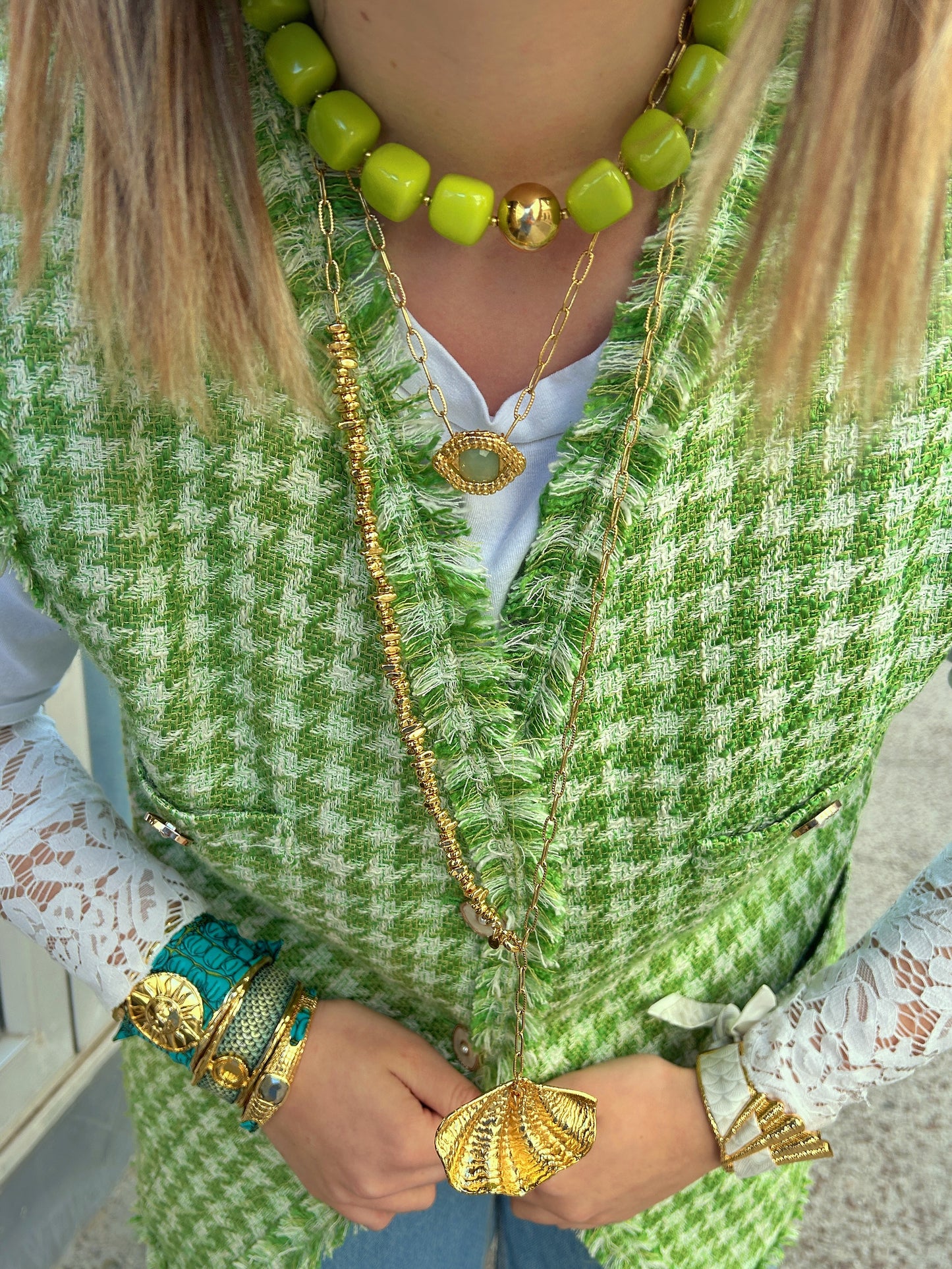 COLLIER - OEIL DE CAIMAN  QUARTZIDE JADE OIL