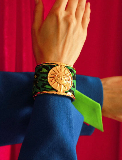 RUBAN 4 CM - LÉOPARD VERT ET ROSE