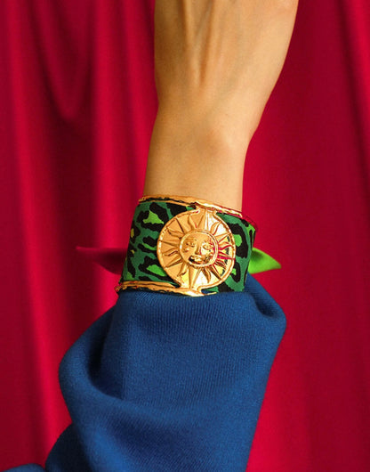 RUBAN 4 CM - LÉOPARD VERT ET ROSE