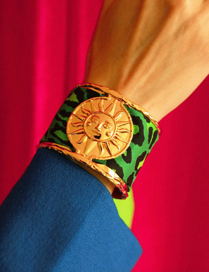 RUBAN 4 CM - LÉOPARD VERT ET ROSE