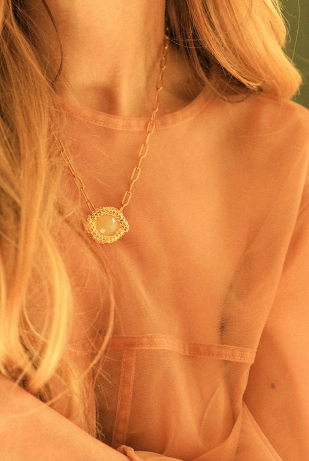 COLLIER - OEIL DE CAIMAN  QUARTZIDE JADE OIL