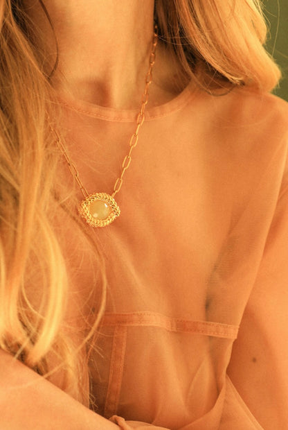 COLLIER - OEIL DE CAIMAN  QUARTZIDE JADE OIL