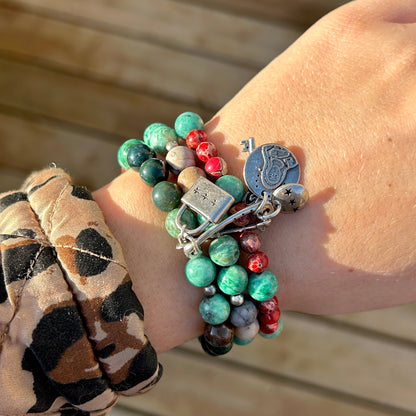 BRACELET - TRIO EMERAUDE ET CORAIL