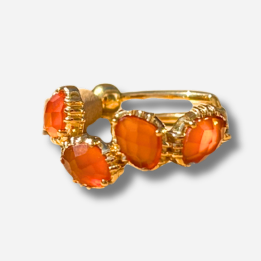 Bague 4 pierres cornaline Au Fil de Lo bague fine pierre naturelle orange doree reglable femme