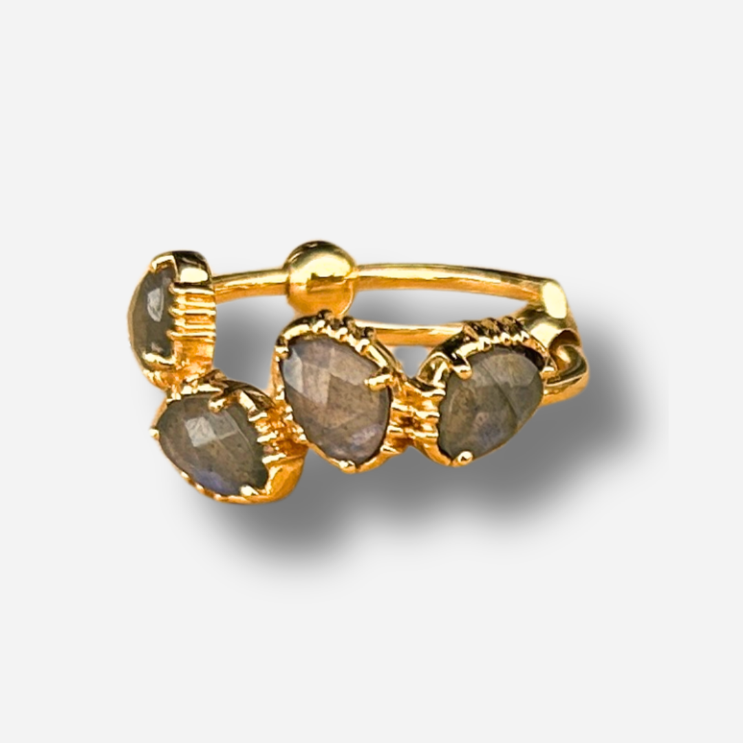 Bague labradorite 4 pierres Au Fil de Lo bague fine pierre naturelle grise irisée reglable femme dorée