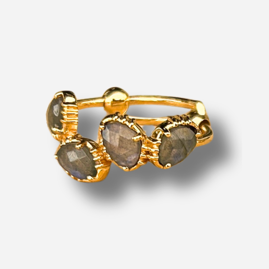 Bague labradorite 4 pierres Au Fil de Lo bague fine pierre naturelle grise irisée reglable femme dorée