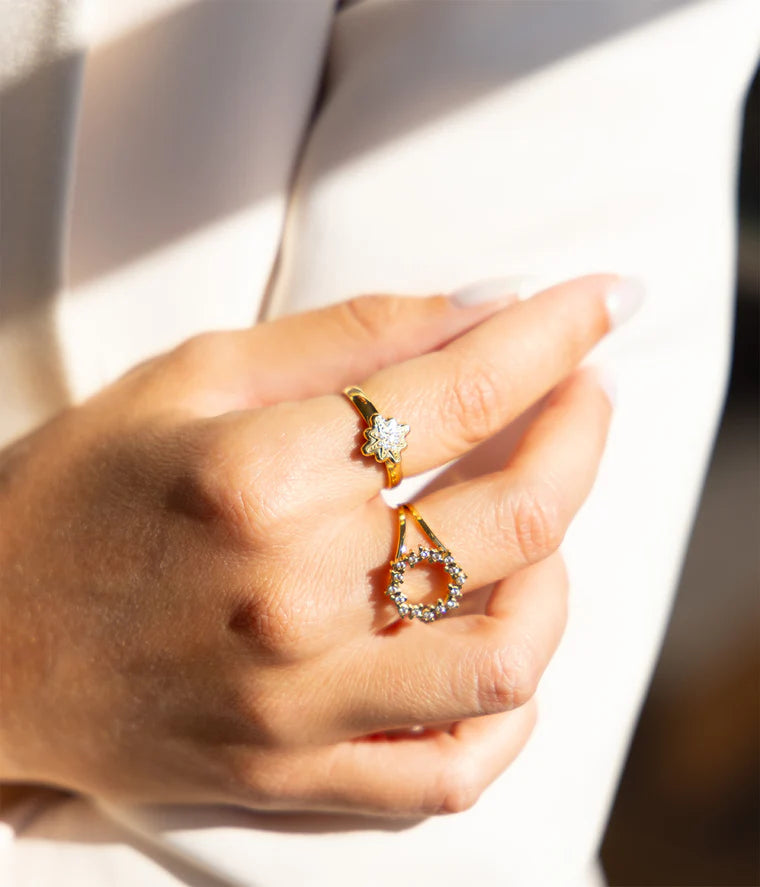 Bague Acilia ZAG acier doré étoile zirconiums ajustable bijou femme lumineux Divinity Sète
