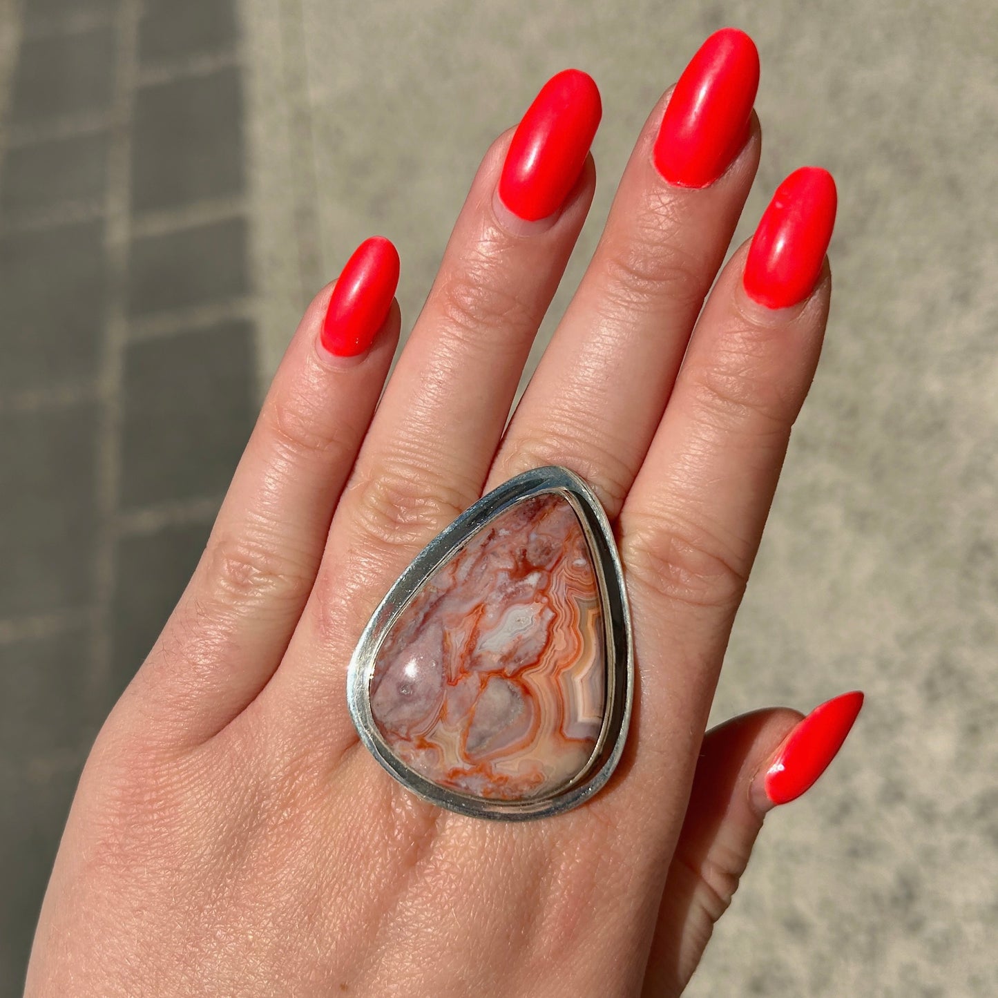 Bague agate crazy lace goutte argent 925 pierre naturelle