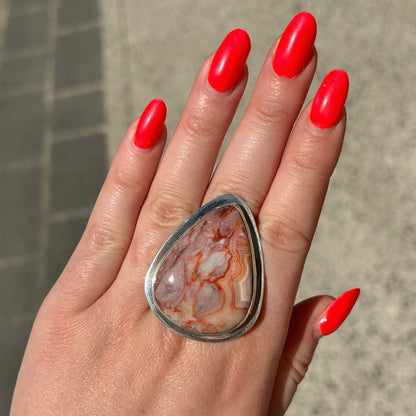 Bague agate crazy lace goutte argent 925 pierre naturelle